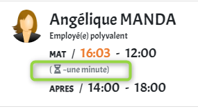 Angélique MANDA 
Employé pol ent 
MAT 1 16:03 - 12:00 
une minutel 
1 14:00 - 18:00 
